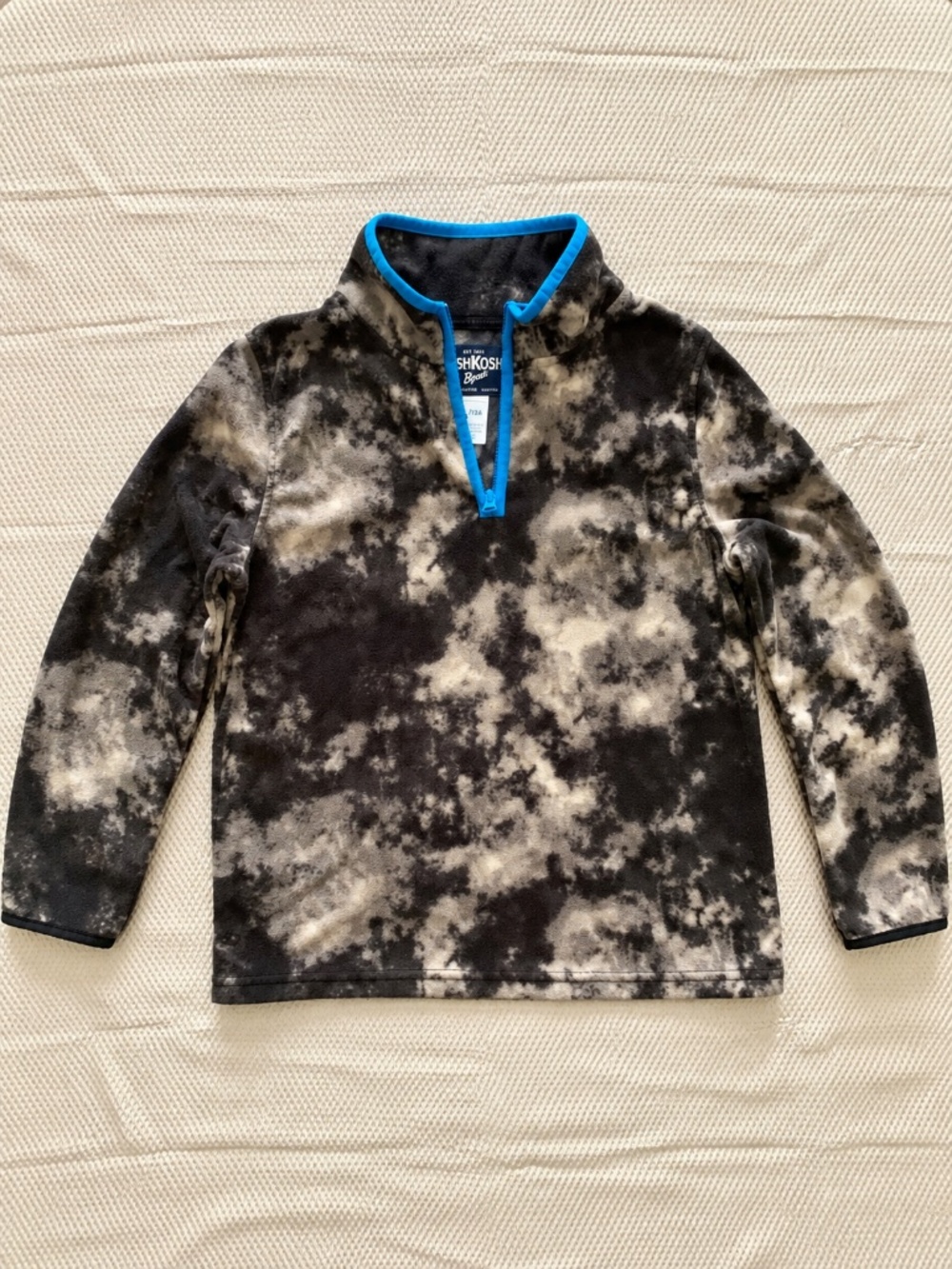 OshKosh B’gosh Boys 12/12A Mottled Gray Quarter-Zip Fleece Blue Trim